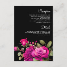 Fuchsia Hot Pink Rosen Schwarze Hochzeitsdetails