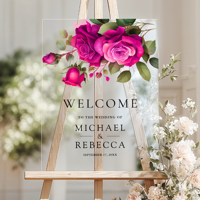 Fuchsia Hot Pink Roses Wedding Welcome (Créateur téléchargé)
