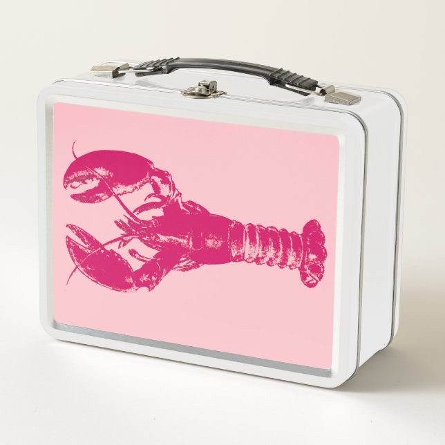 Fuchsia-Hummer auf Hellrosa Metall Lunch Box (Vorderseite)