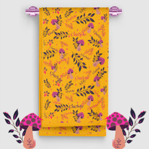 Fuchsia Jaune Funny Champignons Personnalisé Nom d