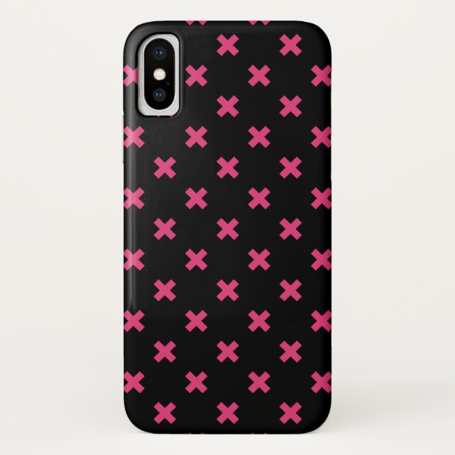 Fuchsia Kreuzstiche auf schwarz Case-Mate iPhone Hülle (Rückseite)
