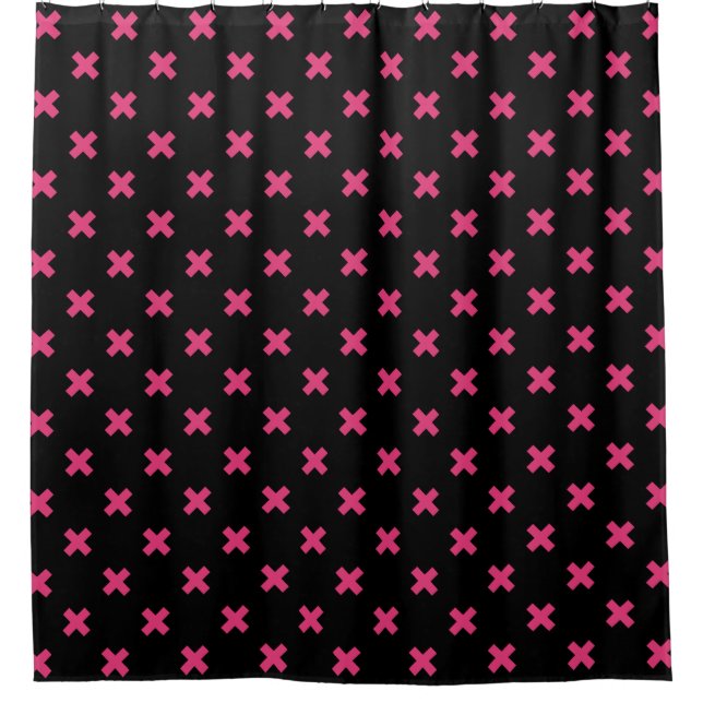 Fuchsia Kreuzstiche auf schwarz Duschvorhang (Vorderseite)