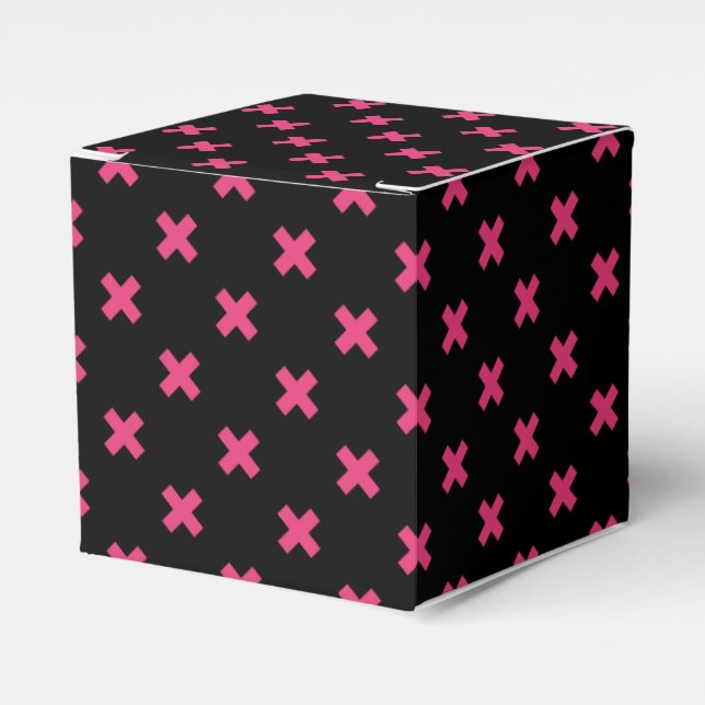 Fuchsia Kreuzstiche auf schwarz Geschenkschachtel (Vorderseite)