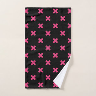 Fuchsia Kreuzstiche auf schwarz Handtuch