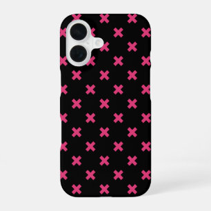 Fuchsia-Kreuzstiche auf Schwarz iPhone 16 Hülle