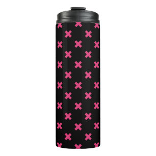 Fuchsia Kreuzstiche auf schwarz Thermosbecher