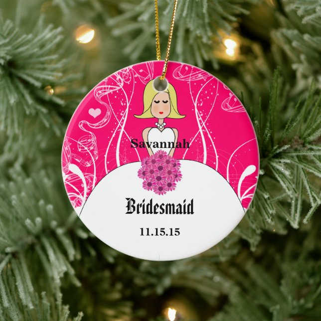 Fuchsia Kurz Blonde Hair Gown Bridesmaid Ornament (Baum)