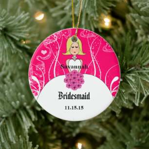 Fuchsia Kurzes Blondes Haar Kleid Brautjungfer Orn Keramikornament