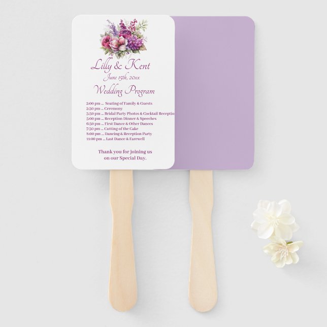 Fuchsia Lavender Wedding Program Fans Fächer (Vorne und Hinten)