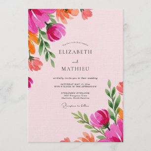 Fuchsia Lebendige Florale Whimsy-Hochzeit Einladung
