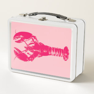 Fuchsia Lobster auf hellrosa Metall Lunch Box