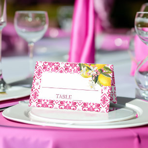 Fuchsia Majolica magenta tiles Brautparty Platzkarte