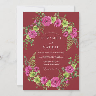 Fuchsia-Malven-Farn-Hochzeit Einladung