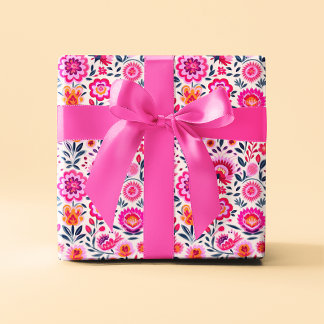 Fuchsia Mexikanische Blume Muster Vibrannt Geschenkpapier