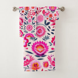 Fuchsia-Muster für mexikanische Blume Badhandtuch Set