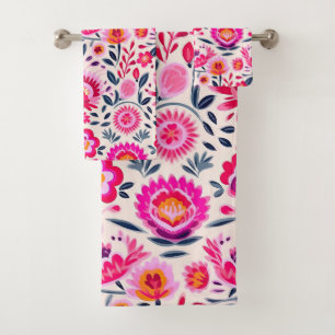 Fuchsia-Muster für mexikanische Blume Badhandtuch Set