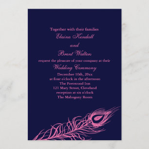 Fuchsia & Navy Feathers Faire-part de mariage