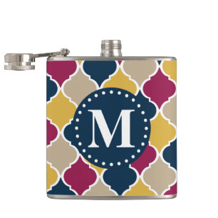 Fuchsia Navy marokkanisches Gittermonogramm Flachmann