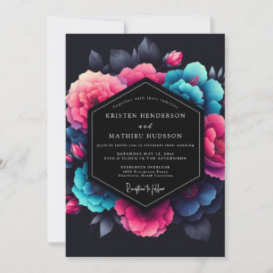 Fuchsia Neon Blütenhochzeit Einladung