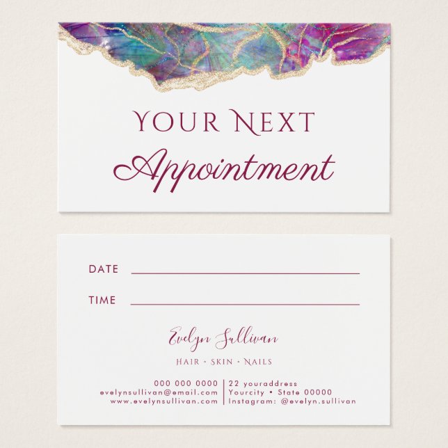 Fuchsia Opal Design Terminkarte (Vorne & Hinten)