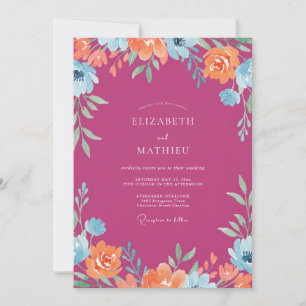 Fuchsia Orange Wildblumen-Hochzeit Einladung