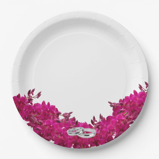 Fuchsia Orchids on White-Wedding Tellers-Rings- Pappteller (Vorderseite)