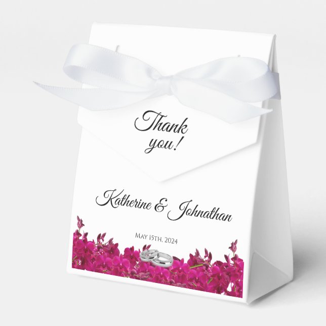Fuchsia Orchids on White Wedding Vielen Dank - Geschenkschachtel (Vorderseite)