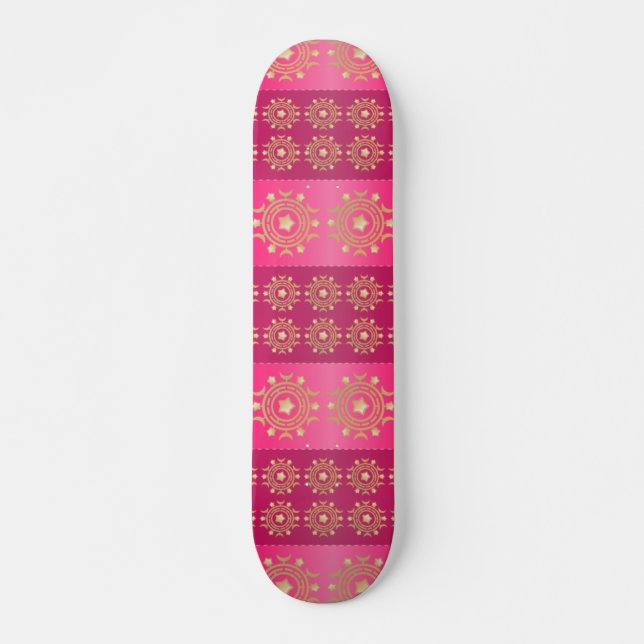 Fuchsia Oriental Mandala Pattern Skateboard (Vorne)