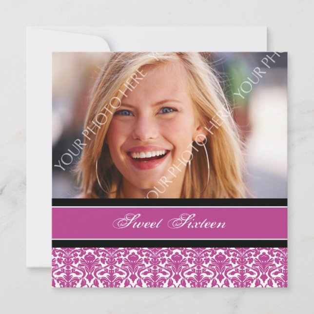 Fuchsia Photo Invitations à la fête du 16e anniver (Devant)