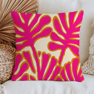 Fuchsia Pink Abstrakte Blätter Moderne Botanik Kissen