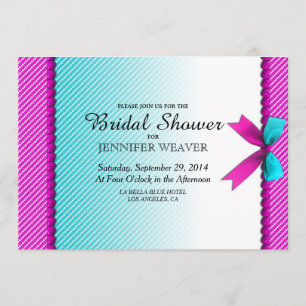 Fuchsia Pink & Aqua Aquamarine Neondots, Bow & Rib Einladung