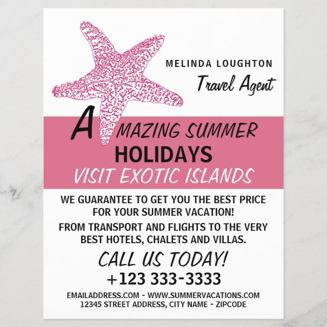 Fuchsia Pink Beach Starfish, Reisewerbung für Agen Flyer (Vorne)