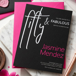 Fuchsia Pink Black Chic 50 & Fabulous Geburtstag Einladung