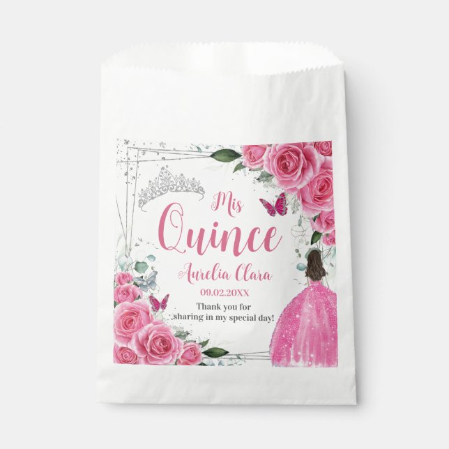 Fuchsia Pink Bläserprinzessin Silver Quinceañera 1 Geschenktütchen (Vorderseite)