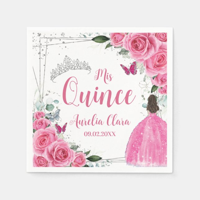 Fuchsia Pink Bläserprinzessin Silver Quinceañera 1 Serviette (Vorderseite)