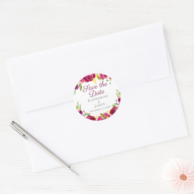 Fuchsia Pink Blumengarten Save the Date Runder Aufkleber (Umschlag)