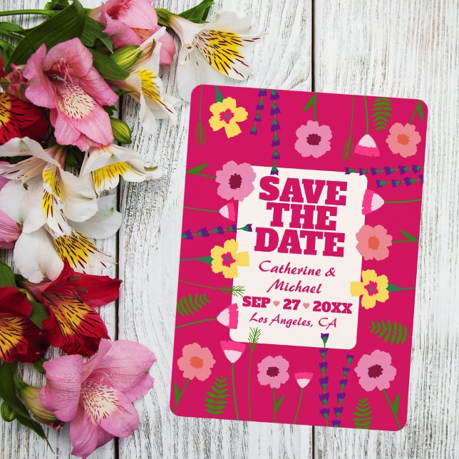 Fuchsia Pink Bright & Bold farbiger QR Code Save The Date (Von Creator hochgeladen)