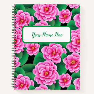 Fuchsia Pink Camellias & Jade Green Journal Feuill