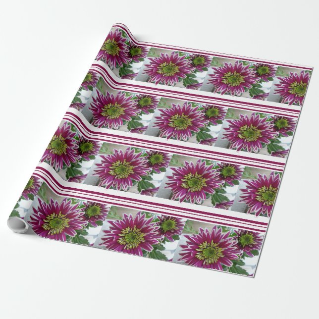 Fuchsia Pink Chrysanthemas Collage Wrapping Paper Geschenkpapier (Ungerollt)