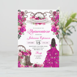 Fuchsia Pink Cowgirl Western Charro Quinceanera Einladung