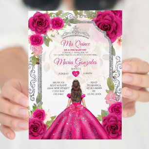 Fuchsia Pink Floral Mis Quince 15 Anos Quinceñera Einladung