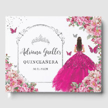 Fuchsia Pink Floral Prinzessin Silver Quinceanera