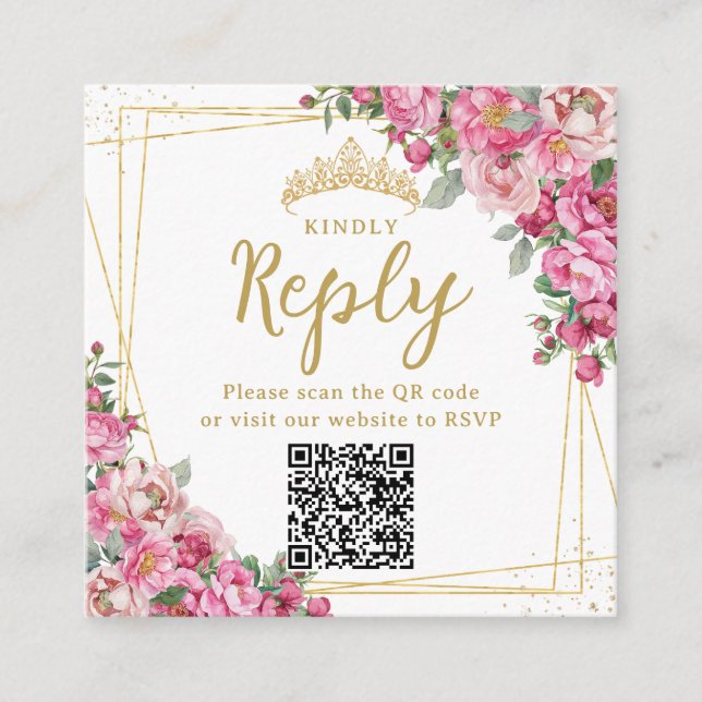 Fuchsia Pink Floral Quinceanera Sweet 16 UAWG QR Begleitkarte (Vorderseite)