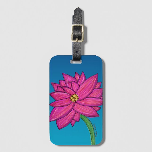 Fuchsia Pink Flower with blue background Tote Gepäckanhänger (Vorderseite Vertikal)