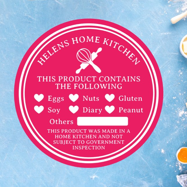 Fuchsia Pink Food Allergy Alert Bakery Sticker (Von Creator hochgeladen)
