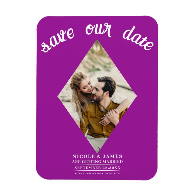 Fuchsia Pink Foto Wedding Save the Date Magnet (Vertikal)