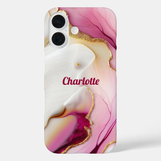 Fuchsia Pink Gold iPhone 16 Hülle (Rückseite)