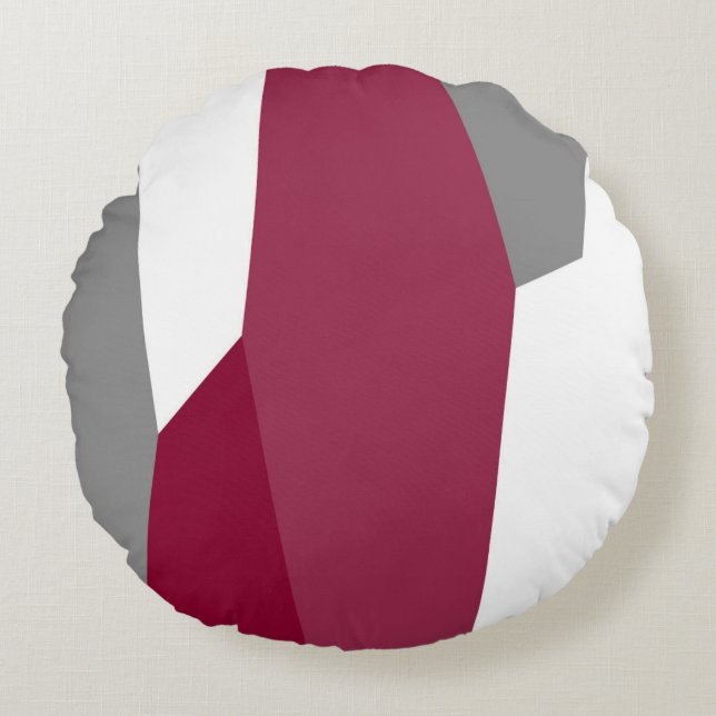 Fuchsia Pink Grau und Weiß Rundes Kissen (Vorderseite)