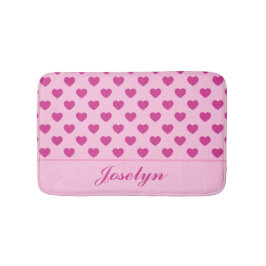 Fuchsia Pink Herzmuster Handgeschriebener Name y2k Badematte
