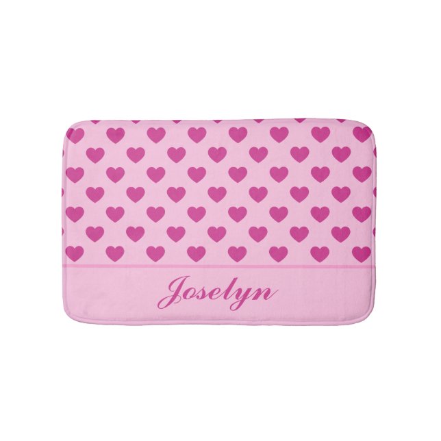 Fuchsia Pink Herzmuster Handgeschriebener Name y2k Badematte (Vorderseite)
